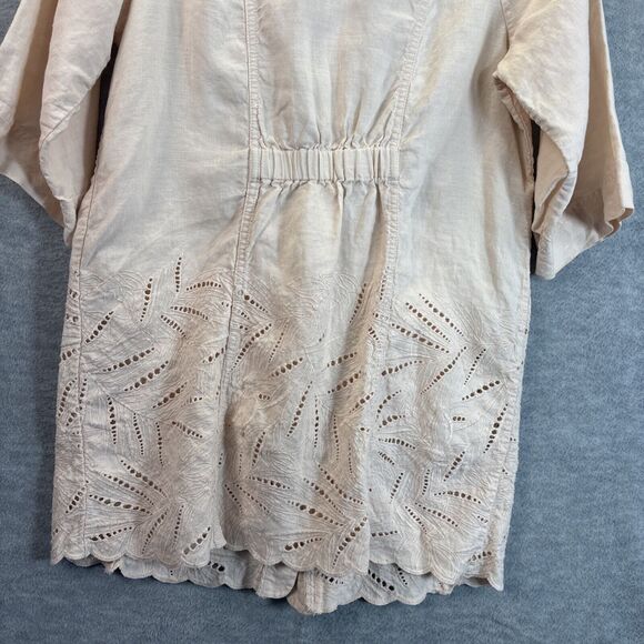 Chicos Linen Zip Up Jacket M Pink Eyelet 3/4 Sleeve Tunic Pockets Lagenlook‎ - Picture 12 of 16